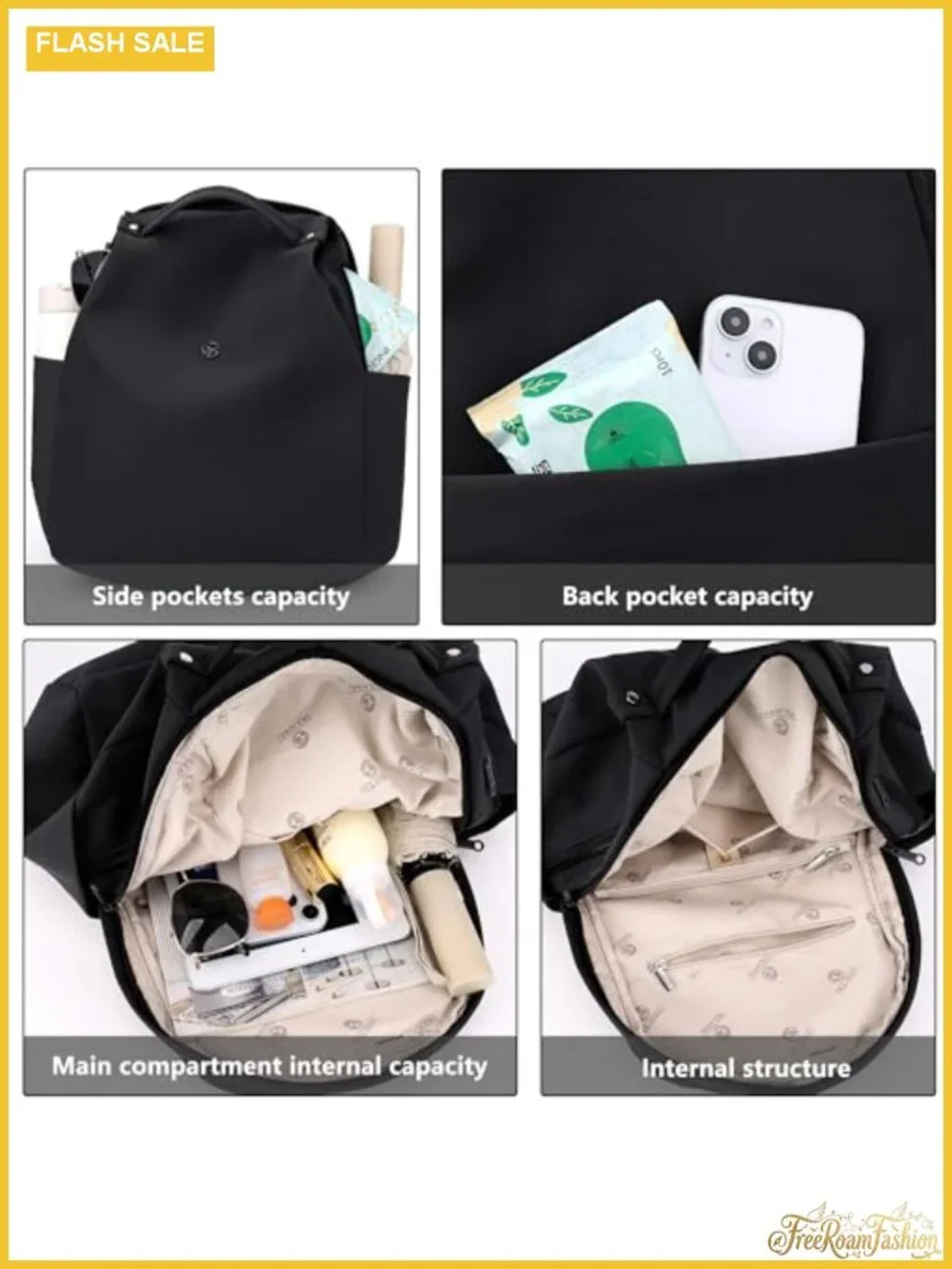 Nylon Women Backpack Small Lightweight Travel Daypack with 8 Pockets